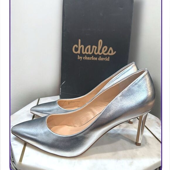 Charles by Charles David Smooth Metallic Sliver Pumps Heels Size 8 - Picture 9 of 12